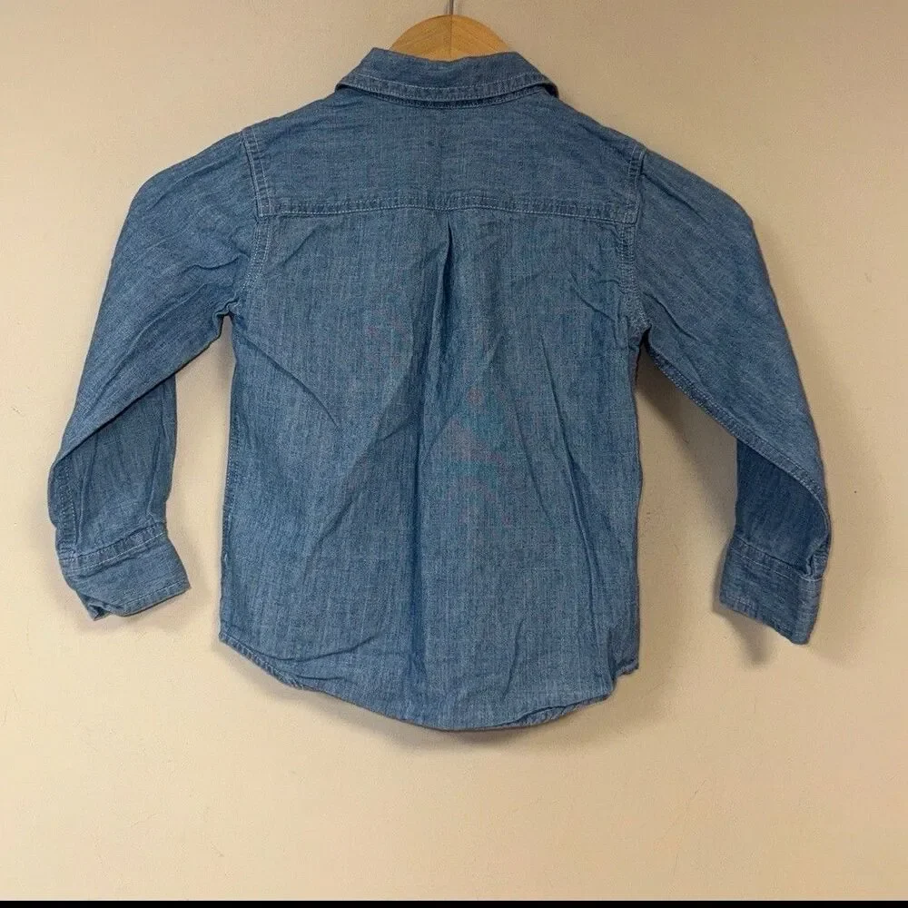 Denim Top Boys 4T Shirt Blue Button Up Long Sleeve Preppy Classic School Fall